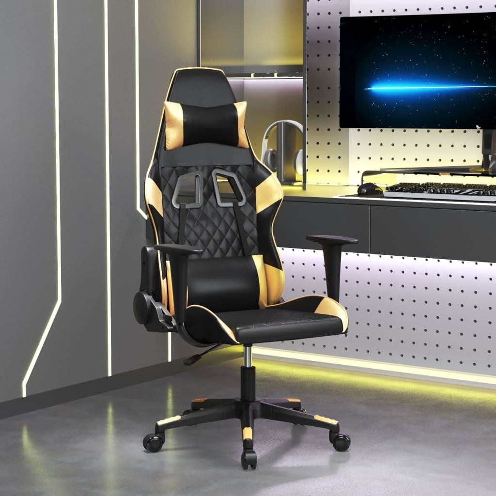 vidaXL Masážna herná stolička čierna a zlatá umelá koža