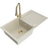 Mexen Leo, 1-komorový granitový drez 900x500x190 mm a drezová batéria Elia, béžová, 6501-69-670101-50