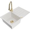 Mexen Bruno, 1-komorový granitový drez 795x495x200 mm a drezová batéria Elia, biela, 6513-20-670101-50