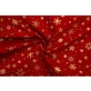 Bavlněné plátno zlaté vločky s puntíky na červené