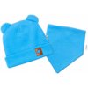 Baby Nellys Rebrovaná dvojvrstvová čiapka s uškami + šatka TEDDY - modrá, 92/98, 92/98 (18-36m)