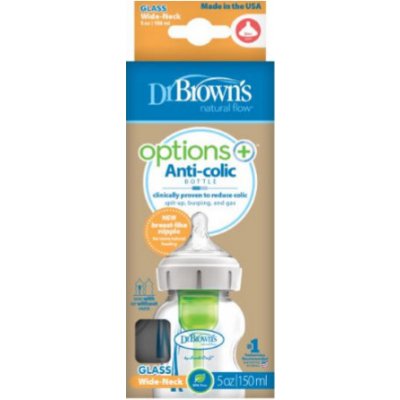 Dr. Brown's Dr.BROWN´S DOJČENSKÁ FĽAŠA OPTIONS+ Wide-neck 0M+ anti-colic sklenená biela 1x1ks 150 ml