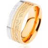 Šperky eshop - Lesklý prsteň z ocele 316L, zlatá a strieborná farba, špirála, had, zárezy P01.19 - Veľkosť: 67 mm