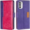 Peňaženkové kožené puzdro CONTRAST na Motorola Moto G82 5G – Fialová a ružovočervená