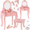 Drevená kráľovská toaletka so zrkadlom, stoličkou a doplnkami pre deti
