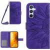 Peňaženkové kožené puzdro Sun Flower na Samsung Galaxy A25 5G - Tmavo Fialová