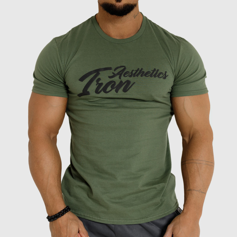 Iron Aesthetics pánske fitness tričko Puff vojenské zelené