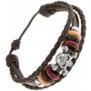 Šperky eshop - Multináramok z kože a šnúrok, korálky z ocele a dreva, lebka s kosťami Y43.18