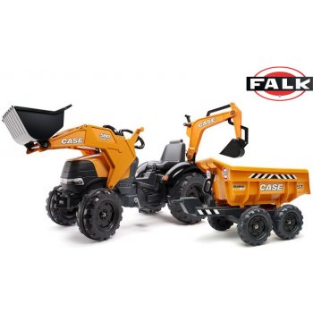 FALK Šlapací traktor Case IH Beckhoe s nakladačem rypadlem a vlečkou