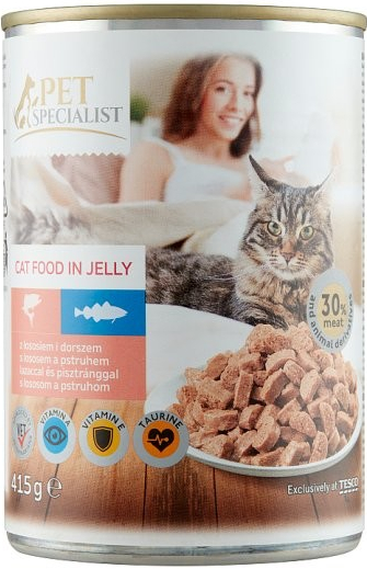 Tesco Pet Specialist Kúsky s lososom a treskou v želé 415 g