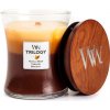 Woodwick Trilogy Cafe Sweets - Sladkosti ku káve vonná sviečka s dreveným knôtom a viečkom sklo stredná 275 g