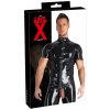 Late X Pánska Košeľa XL so Zipsom a Golierom Čierna Latexová