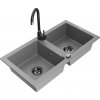 MEXEN/S MEXEN/S - Mario granitový drez 2-bowl vrátane batérie Telma, šedá 6504-71-670200-70-B