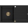 Mexen Bruno, granitový drez 795x495x200 mm, 1-komorový, čierna so zlatým sifónom, 6513791010-77-G
