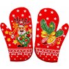 Vianočná Kuchynská chňapka - súprava 2ks rukavíc s Vianočným motívom, červená s magnetom