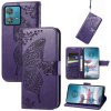 Peňaženkové kožené puzdro Butterfly Love na Motorola Edge 40 Neo - Tmavo fialová