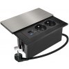 SOLIGHT Vstavaný blok zásuviek s posuvným krytom, 2 zásuvky, USB A+C 20W PD, 2m, strieborný