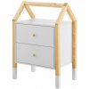 Detský nočný stolík, biely, dizajn domu, 2 zásuvky