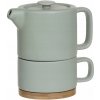 Zelený keramický čajník so sitkom a šálkou 400 ml