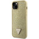 Púzdro Guess Rhinestones Triangle Metal logo iPhone 14 zlaté