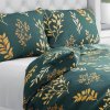 Biante Bavlnené posteľné obliečky Sandra SA-742 Zlaté vetvičky s lístkami na tmavo zelenom Predĺžené 140x220 a 70x90 cm