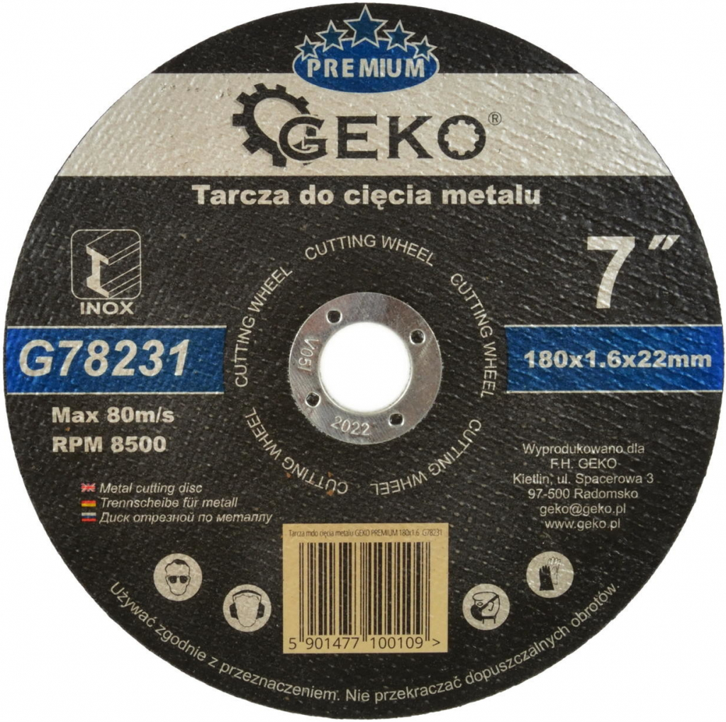 Kotúč rezný na kov GEKO, 180x1, 6mm G78231