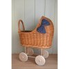 Sammer Prútený kočík pre deti s modrou mašličkou a gumenými kolieskami WGUM16 modra