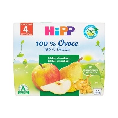 HiPP Príkrm BIO 100% Ovocie jablká s hruškami 4 x 100 g