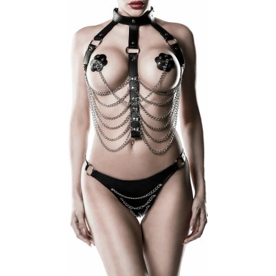 Grey Velvet Leatherette Chain Harness Set