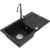 Mexen Pablo, 1-komorový granitový drez s odkvapkávačom 75x44 cm a kuchynskou batériou Telma, čierna, 6510-77-670200-00