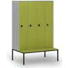Drevená šatníková skrinka S4 s lavičkou, 4 oddiely, 1871 x 1200 x 500/800 mm, demont, RFID zámok, sivá/zelená