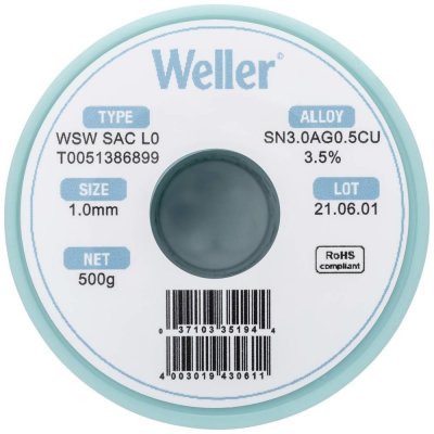 Weller WSW SAC L0 spájkovací cín bez olova cievka Sn3.0Ag0.5Cu 500 g 1 mm
