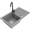 Mexen Pablo, granitový drez 752x436x161 mm, 1-komorový a čierna batéria Telma, šedá, 6510-71-670200-70