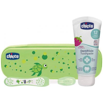 CHICCO Set zubná kefka a pasta s fluórom v puzdre Always Smiling zelená 12m+ 07533.30