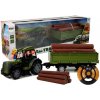 LEAN Toys Zelený traktor s prívesom na balíky dreva 2,4G na diaľkové ovládanie