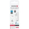 Adaptér Swissten GAN USB-C + USB-A 45W výmenné vidlice (us eu uk) biely