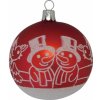 Vianočná ozdoba sklenená guľa so snehuliakmi červená, 7 cm