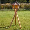 MKSTOR Drevené kŕmitko pre vtáky 50x46x35cm so Zásobníkom Jedla, vtáčia búdka, Antracit-TIK + Stojan Hnedý na 3 nohách 120cm