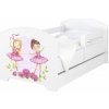 Detská posteľ Oskar Kvetinky a dievčatko 180x80 cm - Biela - 1x krátka + 1x dlhá zábrana so šuplíkom