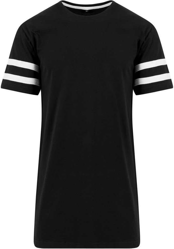 Build Your Brand pánske predĺžené tričko s pásikavými rukávmi čierne biele