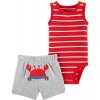 CARTER'S Set 2dielny body tielko, nohavice kr. Red Stripe Crab chlapec 6 m, vel. 68