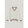 Gant Striped Cable Knit V-neck Eggshell