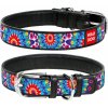 WAU DOG Kožený obojok so vzorom FLOWERS čierny Obvod krku: 21-29 cm, širka: 12 mm