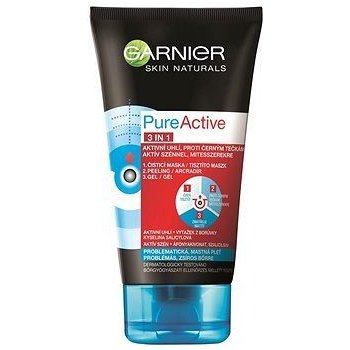 Garnier Pure Active čistiaca starostlivosť proti čiernym bodkám s aktívnym uhlím 3 v 1 pre mastnú a problematickú pleť 150 ml