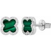 Silvego Strieborné náušnice štvorlístok Jonet s prírodným malachitom a Brilliance Zirconia MW02866EG