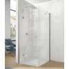 Hüppe Astra - Krídlové dvere s pevným segmentom 900x2000 mm pre 4-uholník, upevnenie vľavo, profil strieborná pololesklá, číre sklo s Anti-Plaque PX0003.069.322