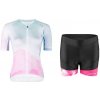 Force SPLASH LADY ružovo-modrý dres - kr. rukáv + Force MINI čierno-ružové cyklokraťasy - XL