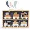 Drevené vláčiky Speedy Monkey Trains set / display case uni