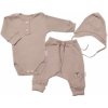 Baby Nellys 3-dielna rebrovaná súpr. Hand Made body tepláčiky a čiapočka, béžová