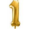 PartyDeco Fóliový balón narodeninové číslo 1 zlatý 86cm